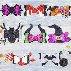 Achterpack Halloween Haarspangen mit Glitzerfledermaus, Hexenhut und Teufelshorn Designs