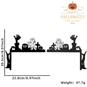 Silhouette de cadre de porte Halloween avec momie, tombe RIP et citrouille, 20,5x22,8 cm