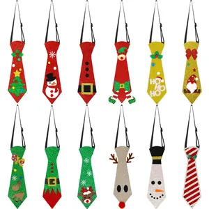 Cravates de Noël en Feutre à Paillettes pour Enfants Bonhomme de Neige Élan Père Noël Réglable Décorations de Fête