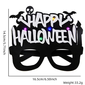 Lichtgevende Happy Halloween-bril met schedel en vleermuis, montuur van 16,5 cm