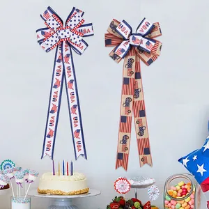 Patriotic USA Independence Day decorative bows with American flag stars and stripes patterns