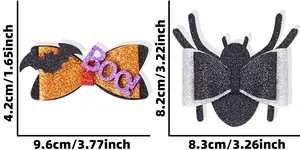 Dettagli delle mollette per capelli di Halloween con fiocco pipistrello e ragno glitter