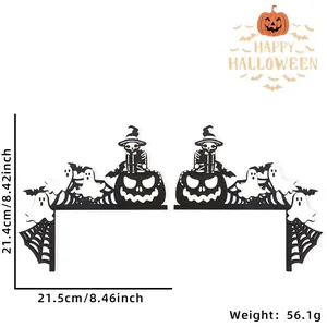 Dimensions détaillées du décor d'angle de porte d'Halloween avec chat et citrouille