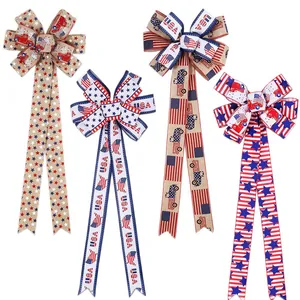 Set of 4 American Independence Day decorative bows with stars, stripes, and USA motifs