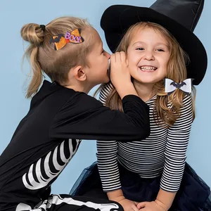 Fiocchi per capelli glitter per Halloween con scritte BOO e decorazioni a pipistrello