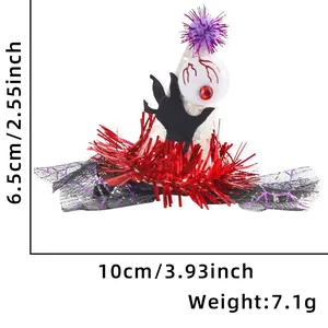 Halloween mini heksenhoed haarclip met mesh en lovertjes afmeting 10cm bij 6,5cm