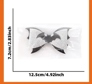 Dettaglio delle dimensioni della molletta a fiocco pipistrello Halloween con glitter