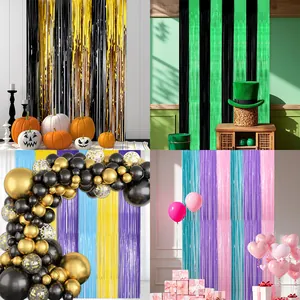 Tenda a Frange in Lamina Metallica Giunzione Multicolore Sfondo di Tinsel per Feste Matrimoni Compleanni Halloween Natale Decorazione di Eventi