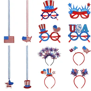 12-piece July 4th party accessory set with USA themed necklaces, glasses, and headbands