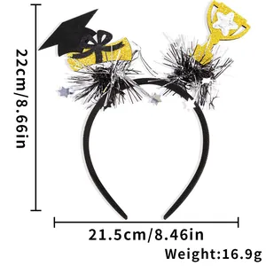 Abschluss-Haarreifen in Schwarz und Gold mit Mini-Doktortitelhut und Diplom-Motiv