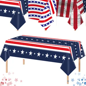 American Flag Disposable PE Tablecloth Stars and Stripes Party Decoration Rectangular Independence Day Patriotic Table Cover
