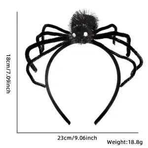 Halloween black spider headband with fuzzy legs and size markings for party costumes