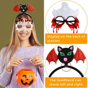 Halloween party set with bat headband, ghost glasses and pumpkin basket for adults and kids