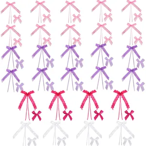 DIY mesh heart bow ribbons with streamers in pink, purple, rose and white colors