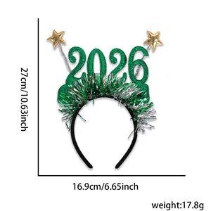 Serre-tête Nouvel An 2026 avec paillettes vertes et franges argentées pour fête