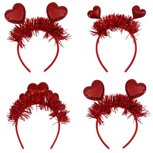Set di quattro cerchietti a cuore rosso glitterato per decorazioni per capelli di San Valentino