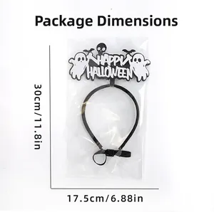 Detailed view of Halloween pet headband with ghost and bat motifs in package