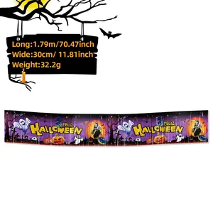 Detailed view of Halloween banner with dimensions 1.79m x 30cm and Feliz Halloween print
