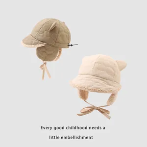 Winter plush trapper hat for kids with cat ears and warm faux fleece lining