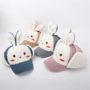 Gorras de invierno de felpa para niños con orejas de conejo y solapas laterales suaves
