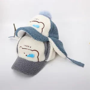 Cappello da aviatore invernale per bambini in pile con orsetto e paraorecchie