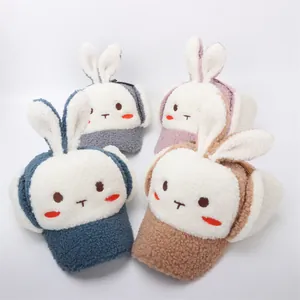 Gorra de invierno de peluche para niños con orejas de conejo en cuatro colores suaves