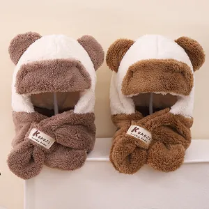 Écharpe à capuche oreilles d'ours en peluche pour enfants avec fausse fourrure chaude