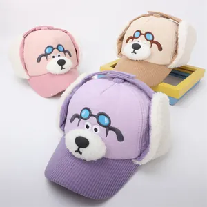 Berretto da Trapper per Bambini con Cane dei Cartoni Animati in Misto Cotone con Paraorecchie in Lana di Agnello Sintetica Caldo