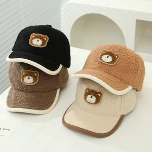 Cappellino da Baseball in Velluto d'Agnello Invernale Caldo per Bambini Carino Orsetto Berretto con Visiera per Ragazzi Ragazze