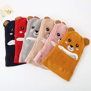 Winter plush bear balaclava hat with neck warmer for kids in multiple vibrant colors