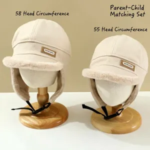 Conjunto de gorros de invierno para padres e hijos con forro cálido y hebilla ajustable