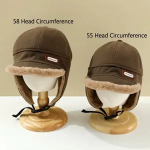 Conjunto de gorros aviador para padres e hijos en ante marrón con forro polar cálido
