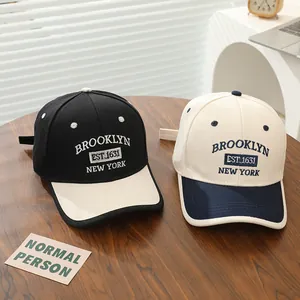 Detail of high-density Brooklyn embroidery on cotton twill baseball caps for kids