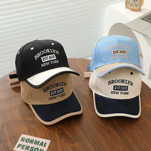 Kids Retro Color Block Baseball Cap Letter Embroidery Cotton Sun Hat For Boys Girls Adjustable For 3-8 Years Old Daily Outing