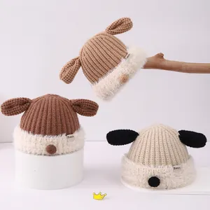 Toddler Baby Winter Knitted Hat Long Animal Ears Warm Ear Protection Thickened Acrylic Pullover Cap For Kids Boys Girls