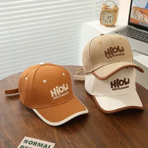 Kids cotton baseball caps with HiOw embroidery in various vintage color schemes
