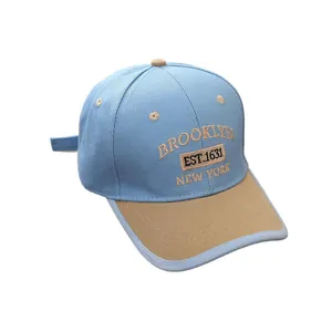 Kids baseball cap in blue and khaki with Brooklyn New York 3D letter embroidery