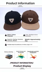 Tableau détaillé du tissu, poids et guide des tailles 50-54cm pour casquette enfant