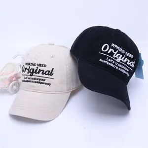 Black and beige cotton baseball caps with embroidered letters for kids street style