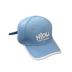 Kids light blue baseball cap with Hiow letter embroidery and white brim edge