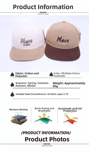 Detailed size specifications for kids' hip-hop baseball cap with Mert embroidery detail