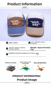 Détail de casquette enfant en coton avec broderie sun day et propriétés de tissu respirant