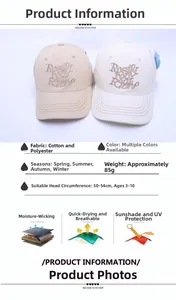 Detail view of cotton kids baseball caps showing embroidery and size specifications