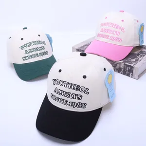 Casquette de Baseball Color-block Enfants Mélange de Coton Broderie Lettres Chapeau Pare-soleil pour Garçons Filles Outdoor Streetwear Hip Hop