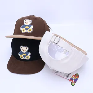 Children's hip-hop baseball cap with 3D cartoon bear patch and adjustable metal buckle