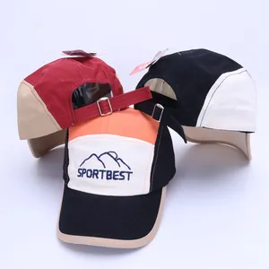 Detail of kids baseball caps featuring SPORTBEST embroidery and adjustable metal buckles