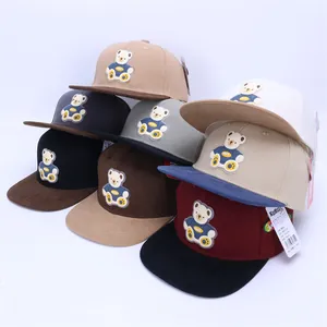 Collection of kids hip hop hats featuring various colors and 3D bear rubber patches