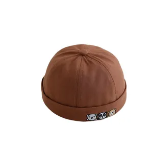 Bonnet Miki marron pour enfants avec broderie animaux et style de casquette citrouille