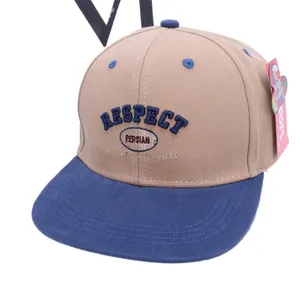 Berretto da baseball per bambini kaki e blu con ricamo di lettere e visiera piatta