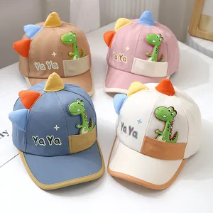 Kids Dinosaur Cartoon Baseball Cap 3D Fin Sun Protection Adjustable Cotton Hat For Boys Girls Toddler 1-3 Years Old
